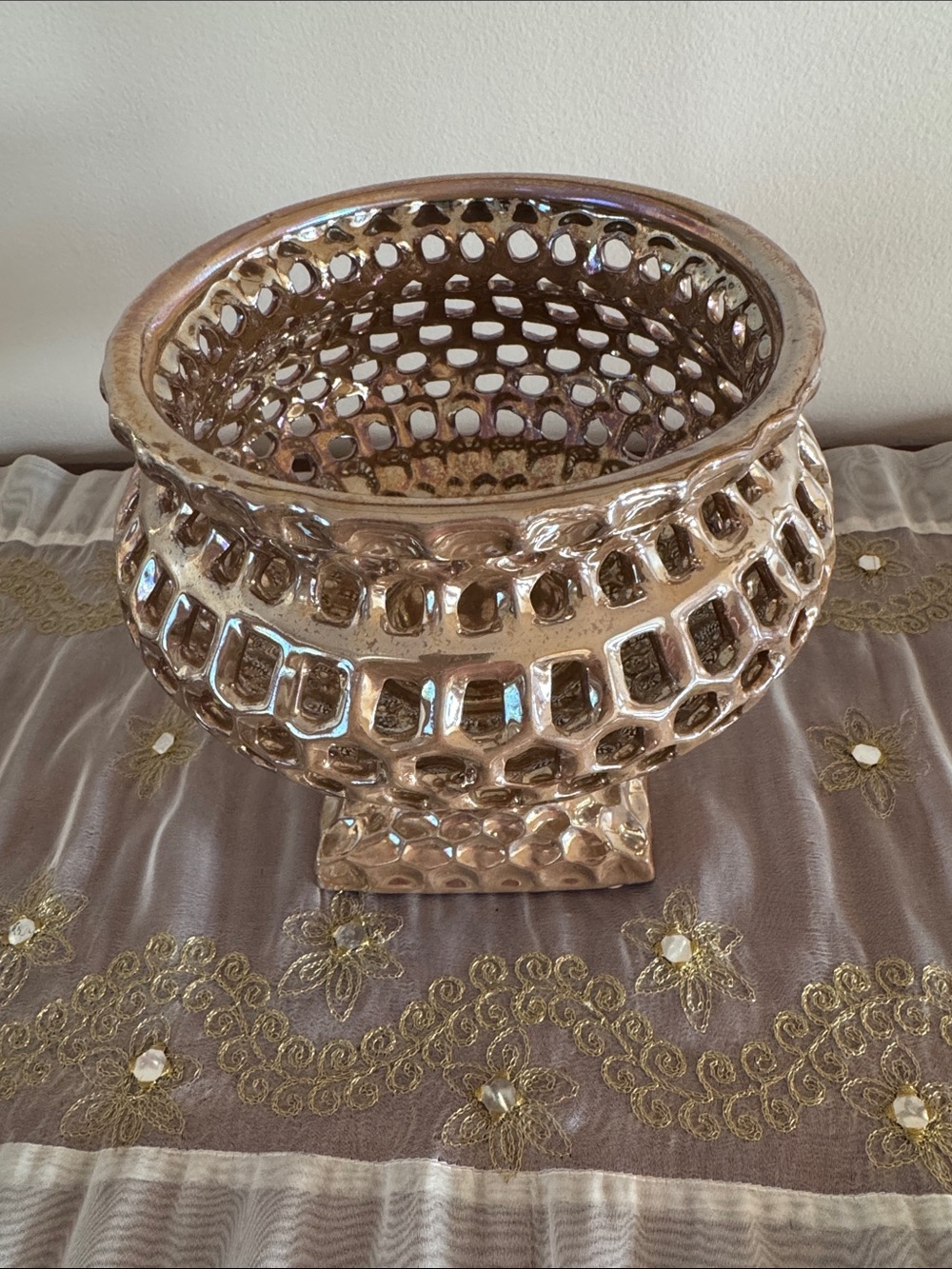 Lustrous Gold Ceramic Decorative Bowl or Urn-Style Vase- Home Accents